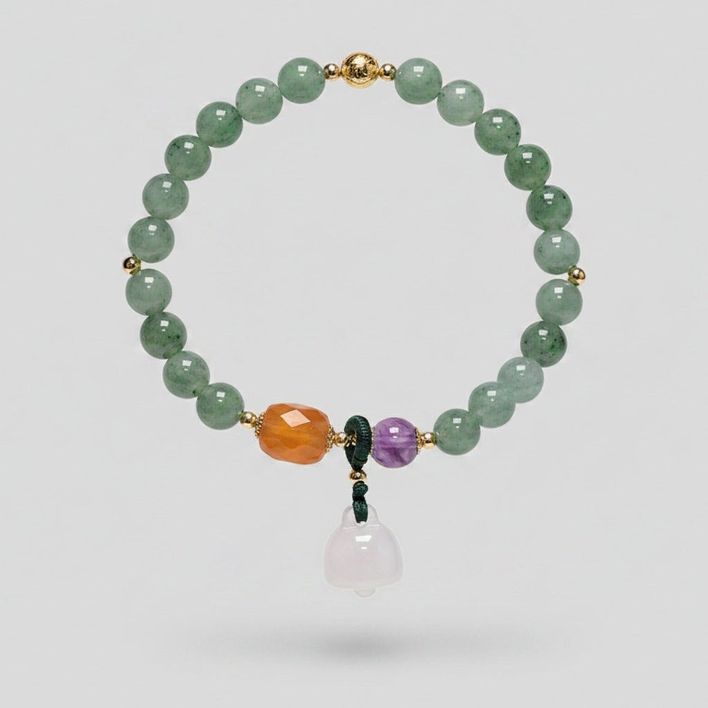 Green Jade Beaded Bracelet With Rose Quartz Charm – jewelry (view 1)