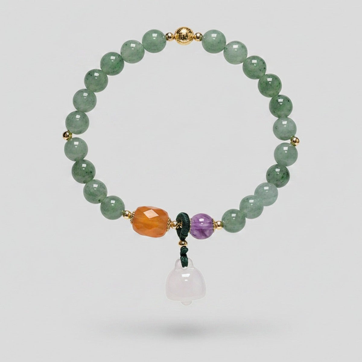 Green Jade Beaded Bracelet With Rose Quartz Charm – jewelry (view 1)