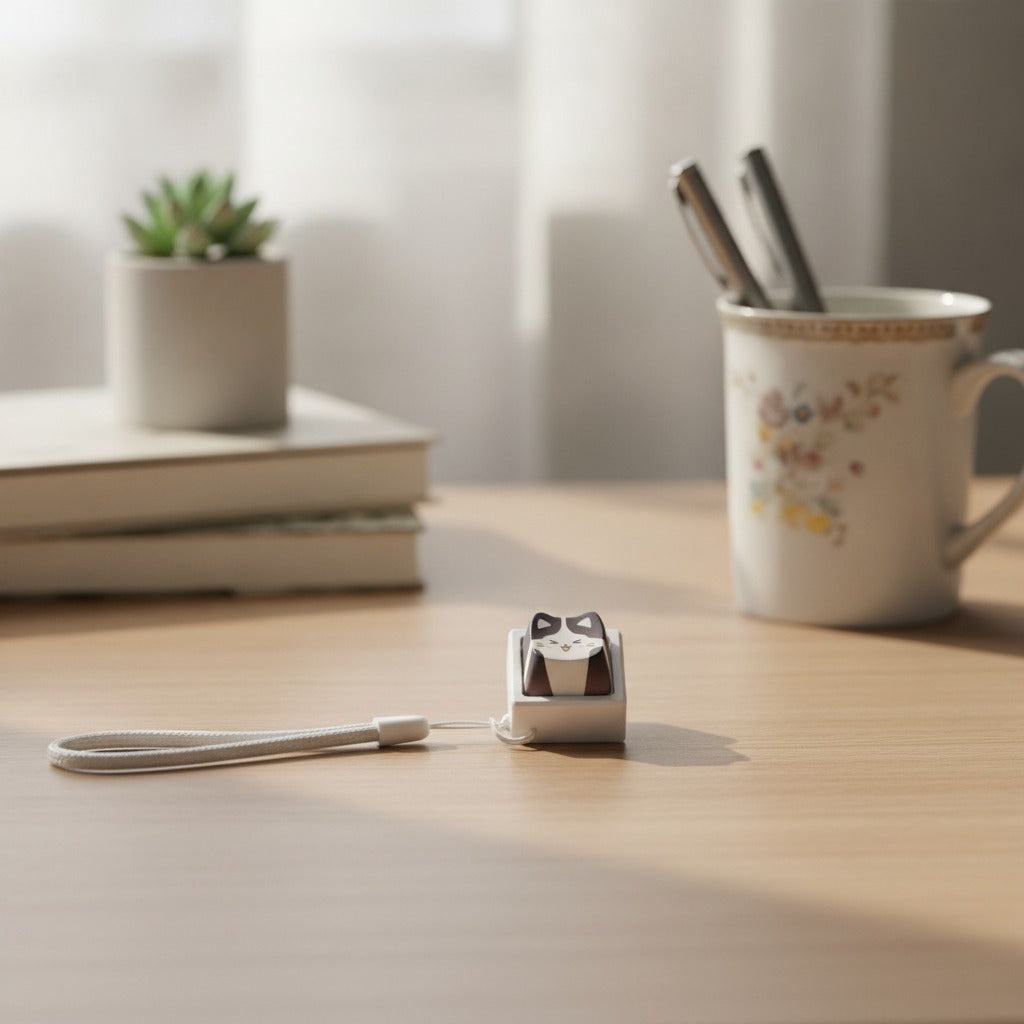 Cute Cat Keycap Keychain - Cat Face Type D