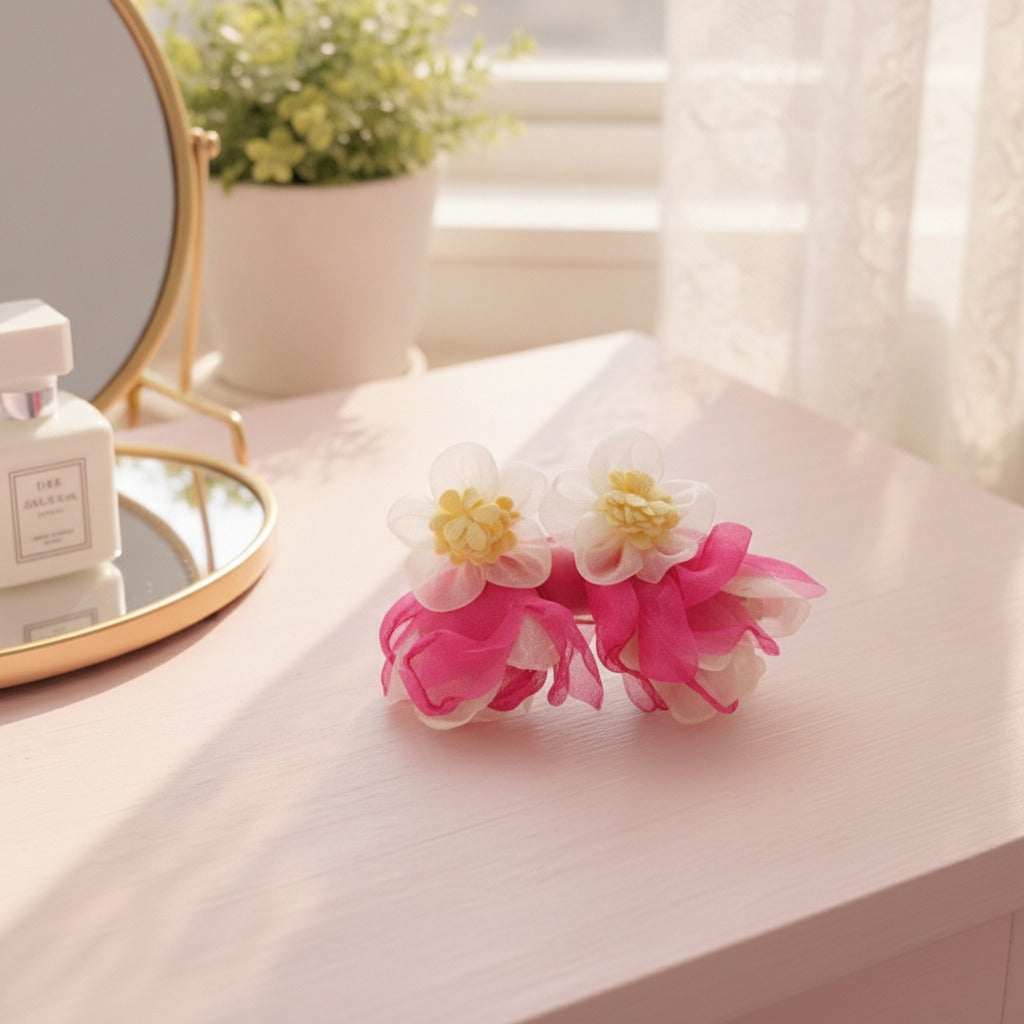 Pom Pom Petal Drop Earrings - Type 9