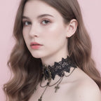 Gothic Lace Choker with Cross Charms - Black