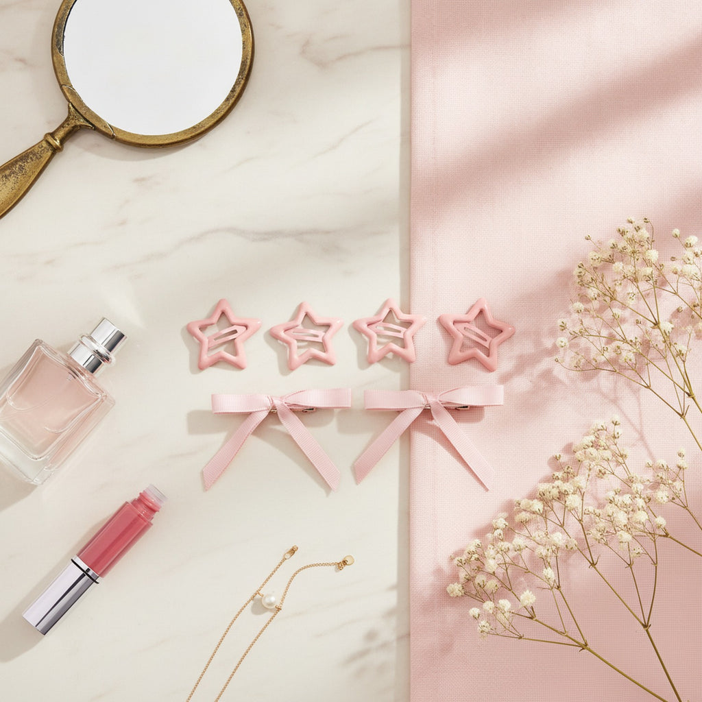 Butterfly & Star Hair Clip Set Pink