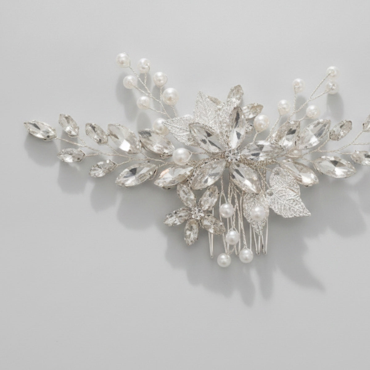 Crystal Floral Hair Comb - Silver White Diamond – hair accessories (view 1)