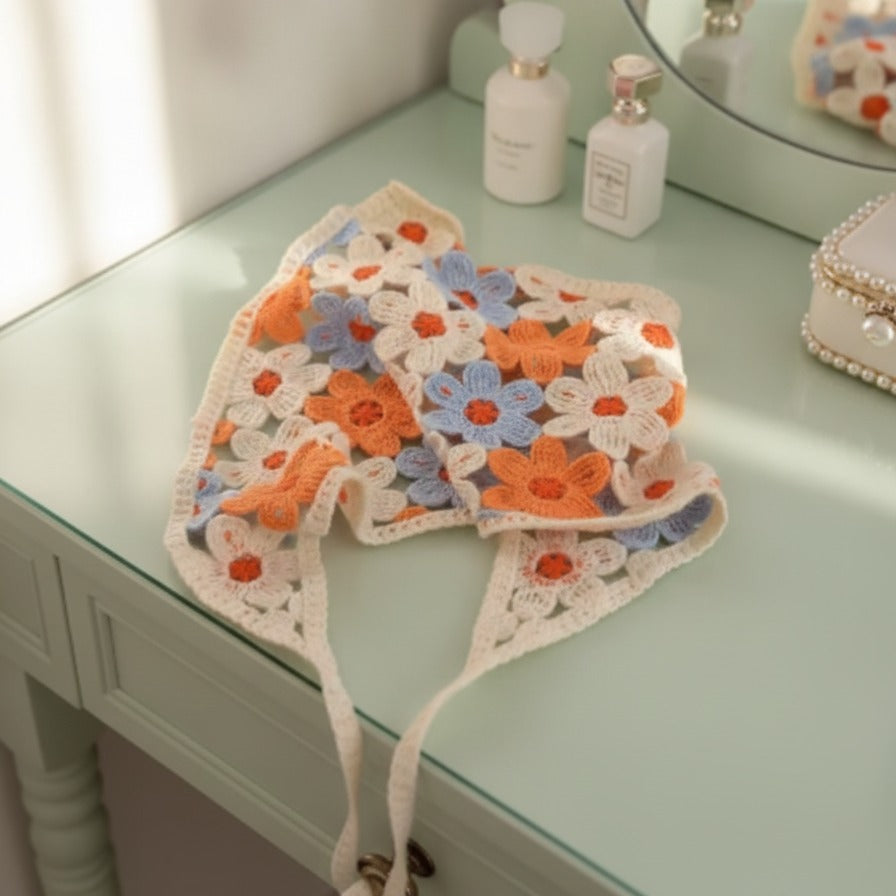 Embroidered Floral Mini Bonnet Headwrap - Type N