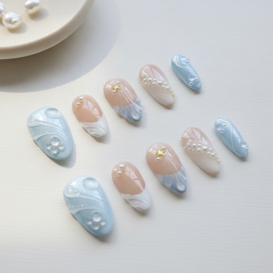 Ocean Bloom 3D Press-On Nails - Type 4
