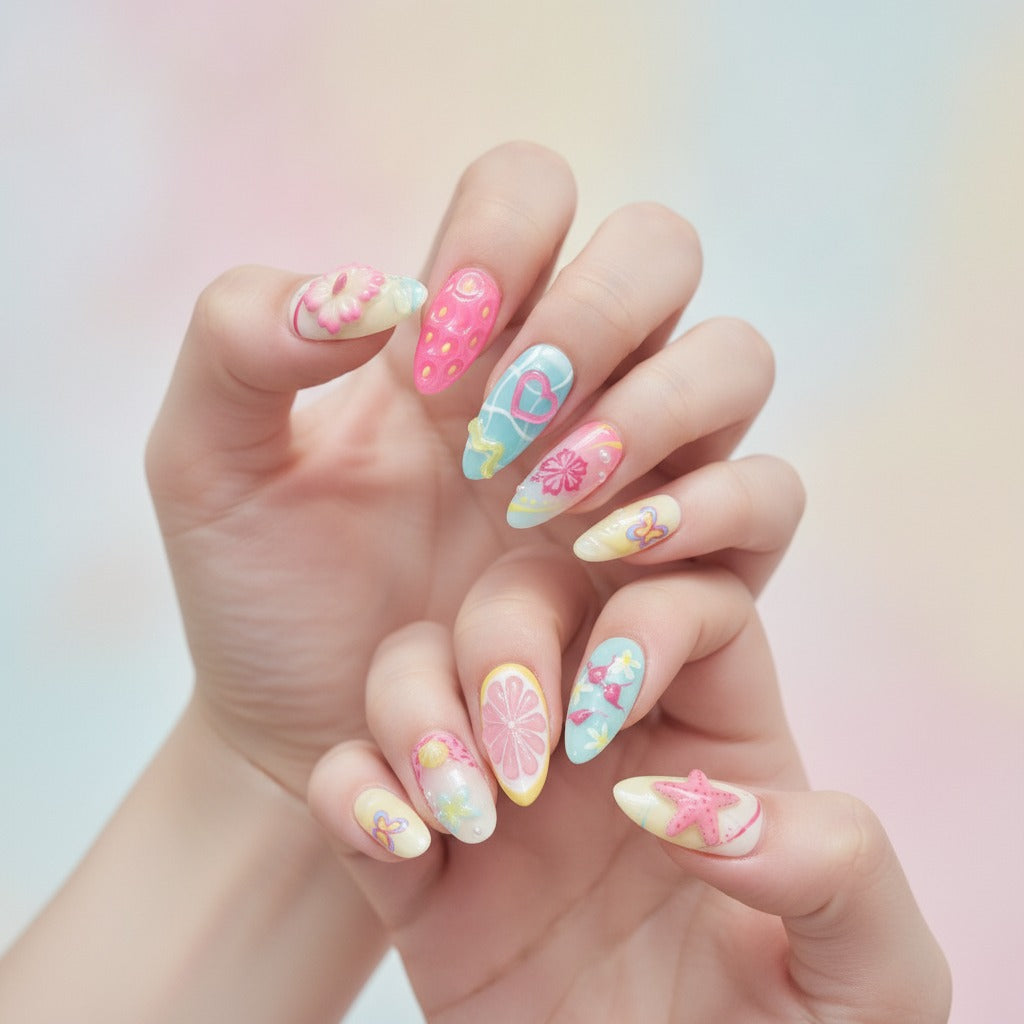 Ocean Bloom 3D Press-On Nails - Type 1