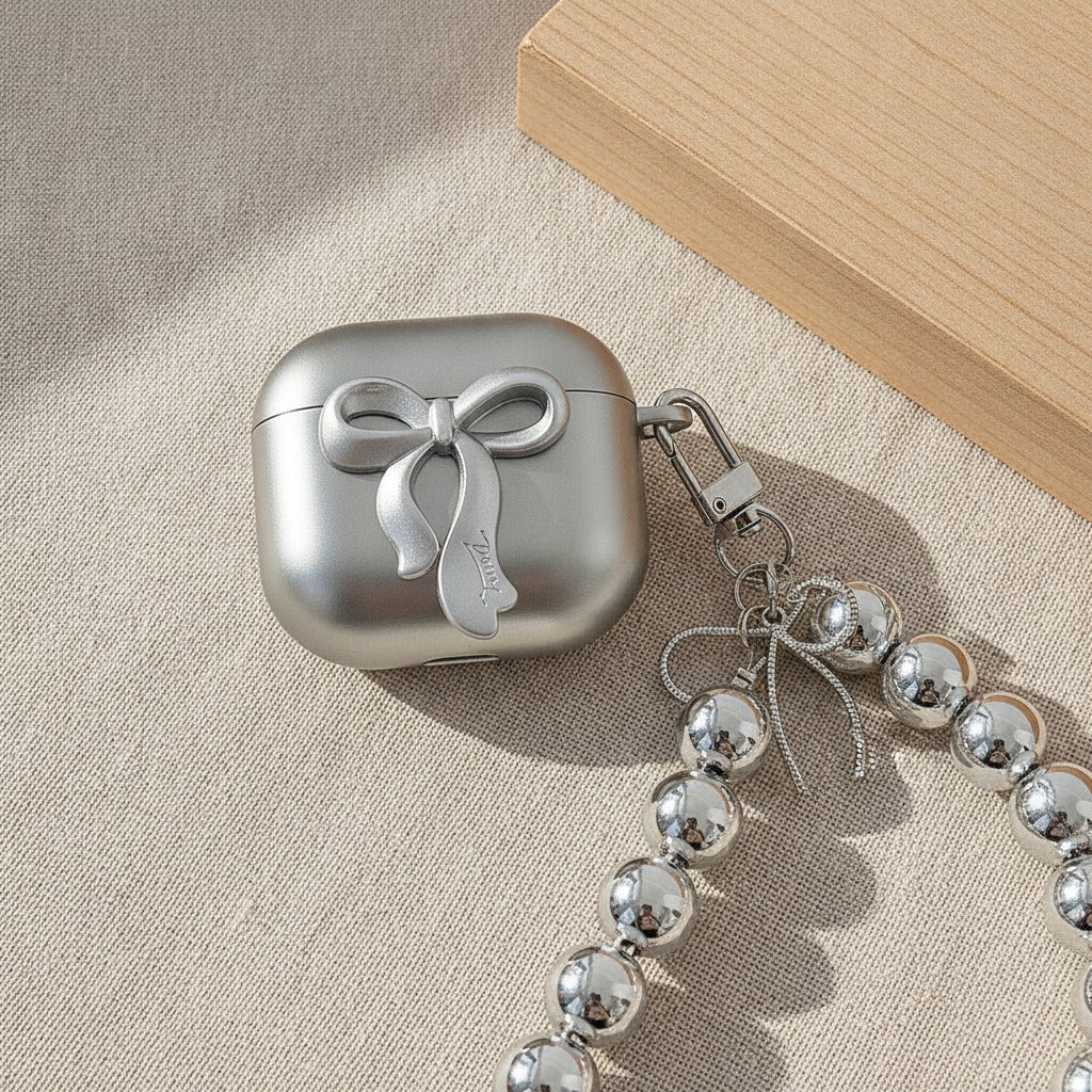 Bow Pearl Charm Airbuds Case - Silver (for AirPods 3)