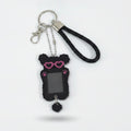 Puppy Photo Frame Keychain - Black Pup Pink Glasses