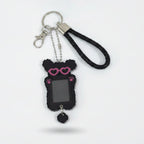 Puppy Photo Frame Keychain - Black Pup Pink Glasses