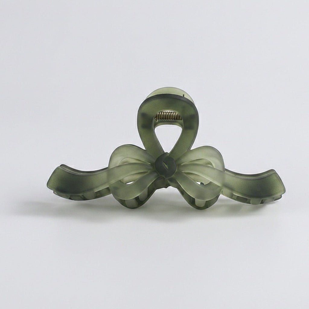 Translucent Bow Hair Claw Clip - TCB-1205 - Matte Green Pull Strap – hair accessories (view 1)