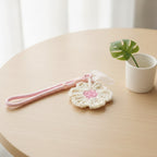 Crochet Flower Bag Charm - Cream & Pink
