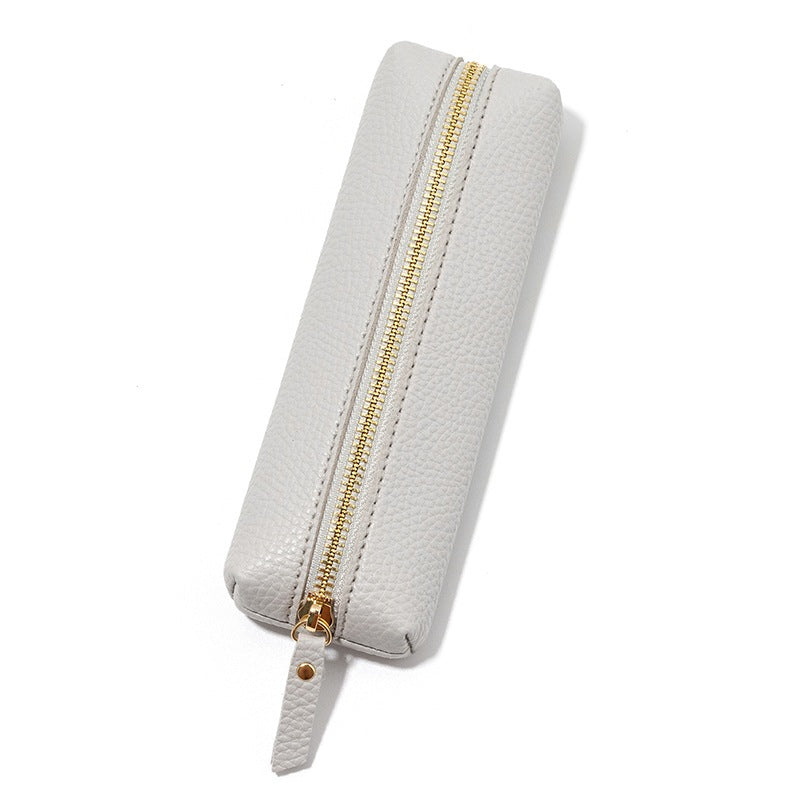 A delicate and elegant lychee-patterned leather pencil case - Lightgray