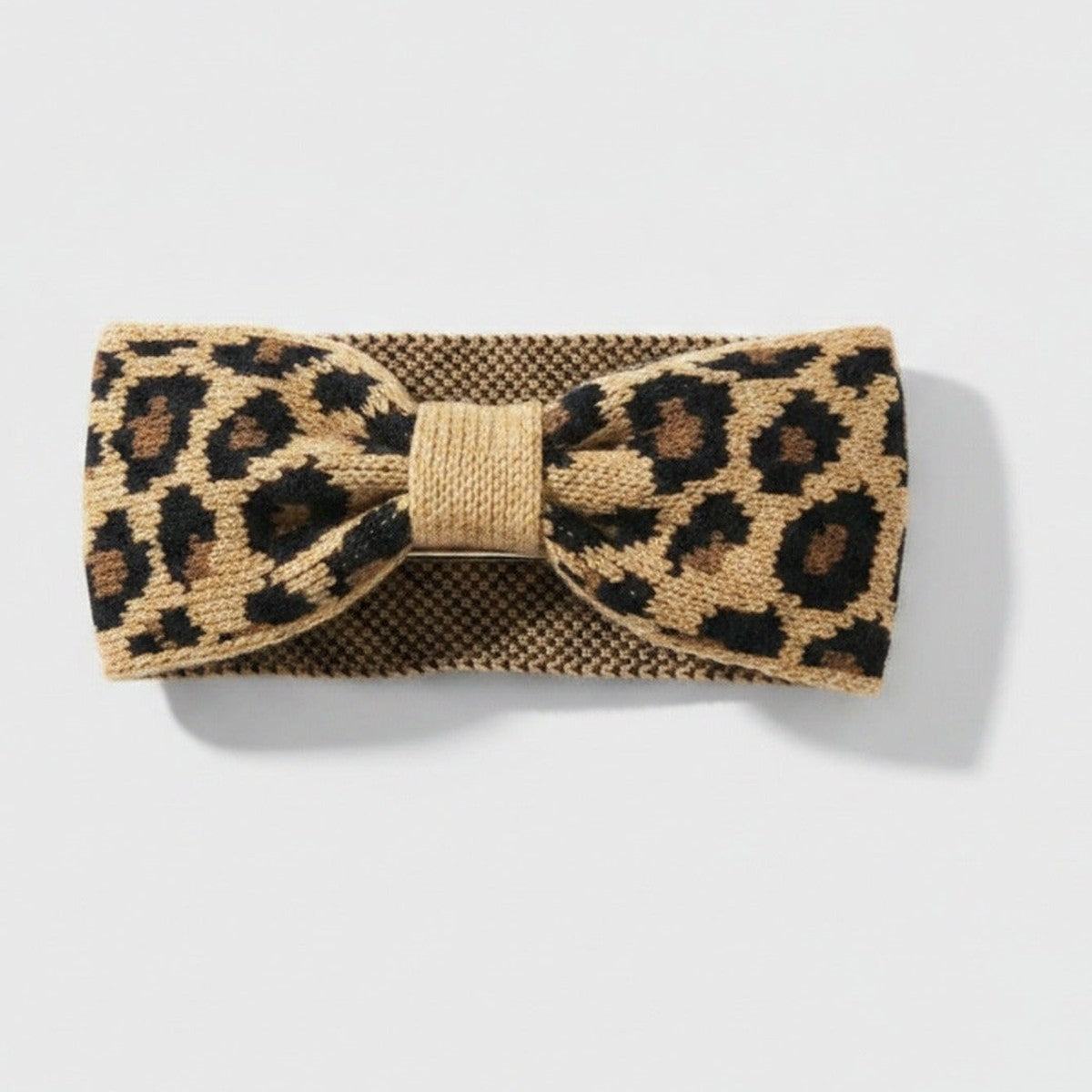 Leopard Print Knit Hair Clip With Ribbon Band – hair accessories (view 1)