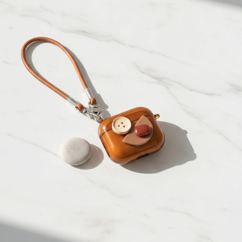 Button Detail Earbuds Case - Brown (for AirPods 4)