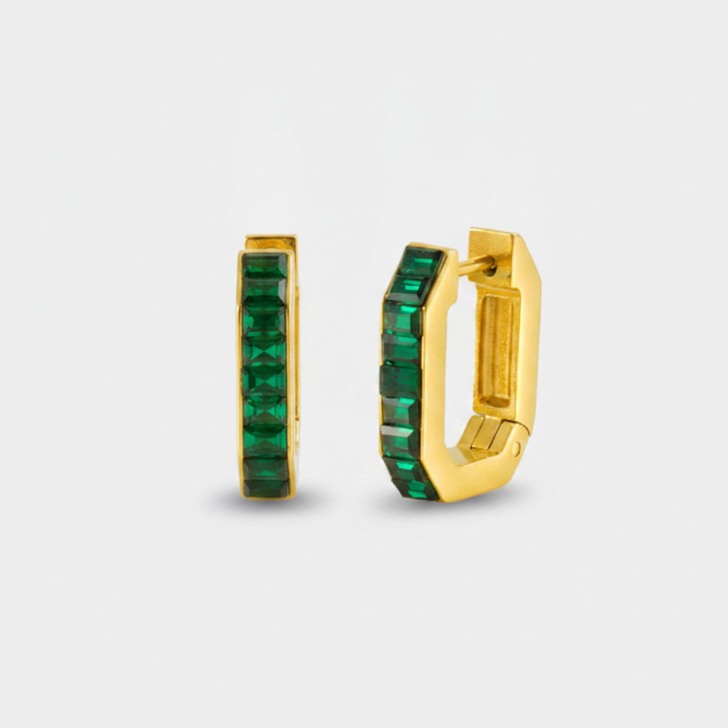Rainbow Gem Chunky Hoop Earrings Emerald Green