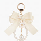 Coin Pearl Bow Bag Charm - Cream