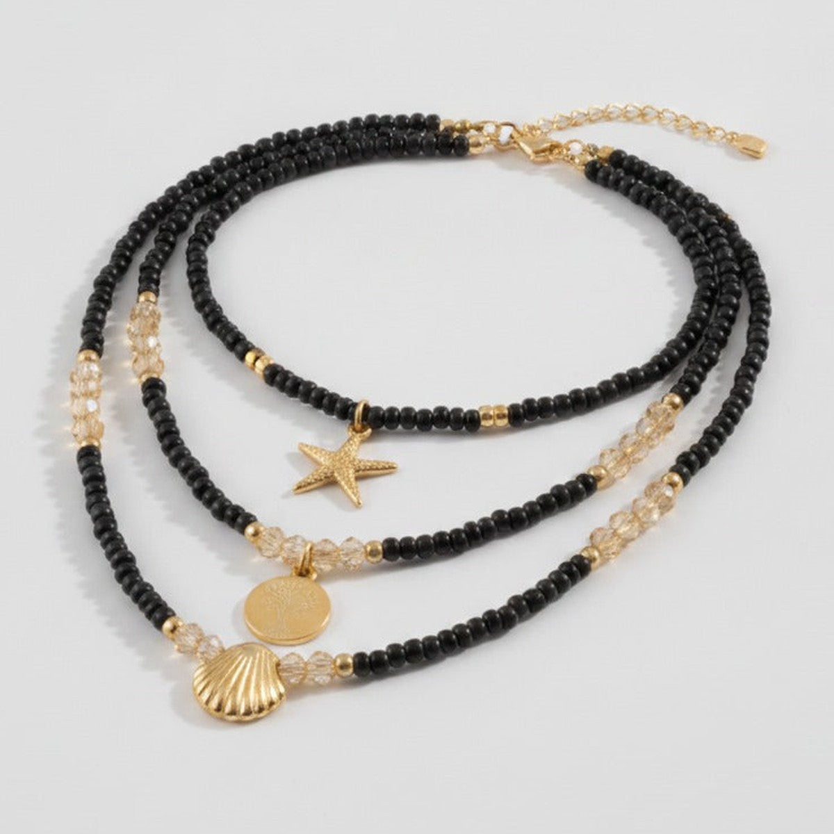 Beaded Ocean Charm Layered Necklace - Type 1