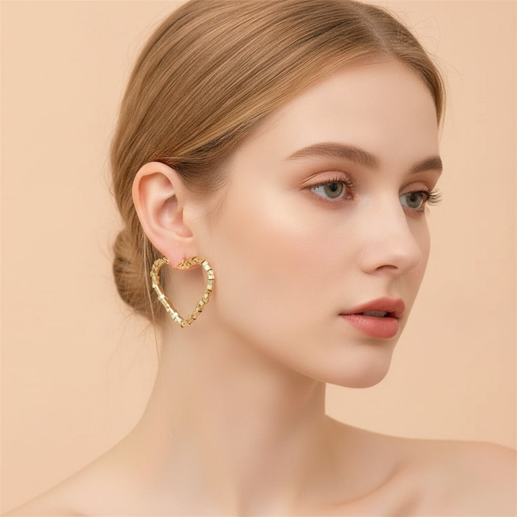 Textured Chunky Hoop Earrings - Gold