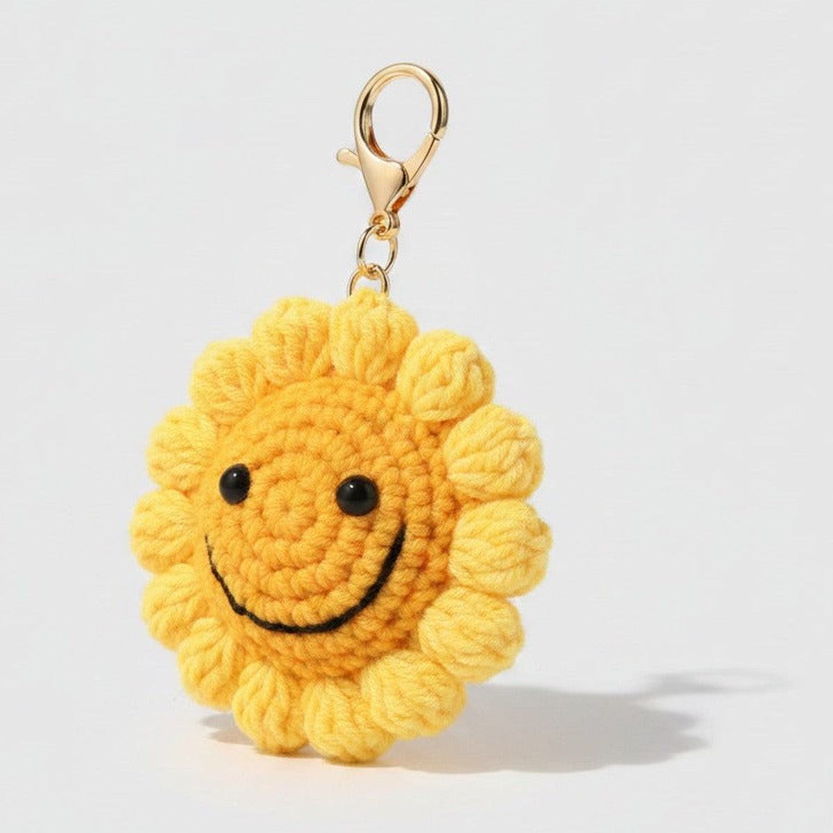 Smiley Flower Crochet Keychain - Yellow Sunflower