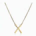 Gold Hammered X Pendant Chain Necklace – jewelry (view 1)