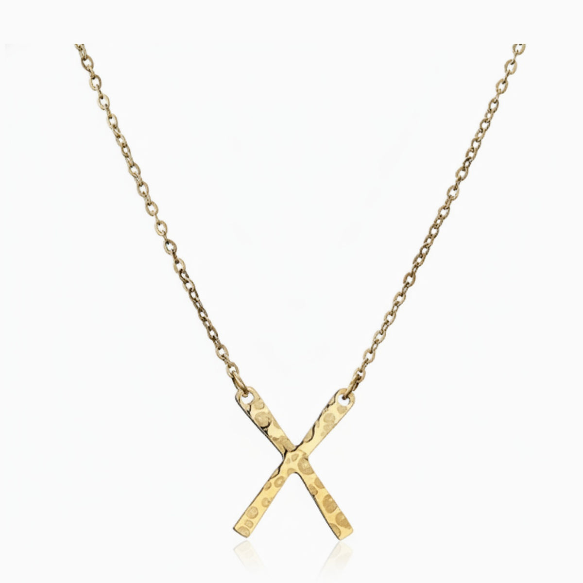 Gold Hammered X Pendant Chain Necklace – jewelry (view 1)