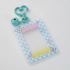 Checkered Photo Charm Keychain - Blue Checkerboard