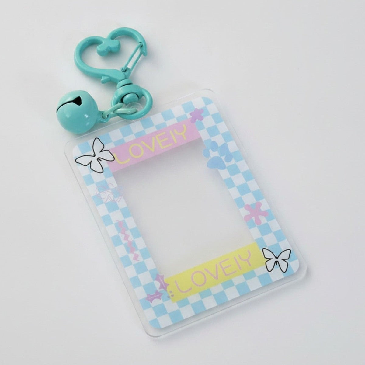 Checkered Photo Charm Keychain - Blue Checkerboard