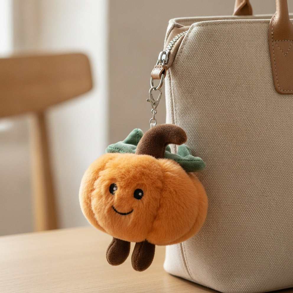 Smiling Pumpkin Plush Keychain - Orange