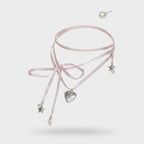Pink Ribbon Heart Charm Choker With Pearl Studs – jewelry (view 1)