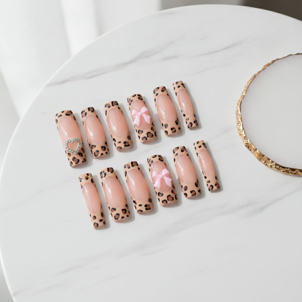 Leopard Bow Press-On Nails - Type 6