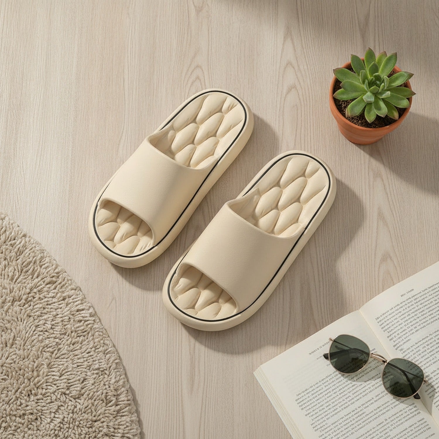 Puffy Slide Slippers With Contour Khaki