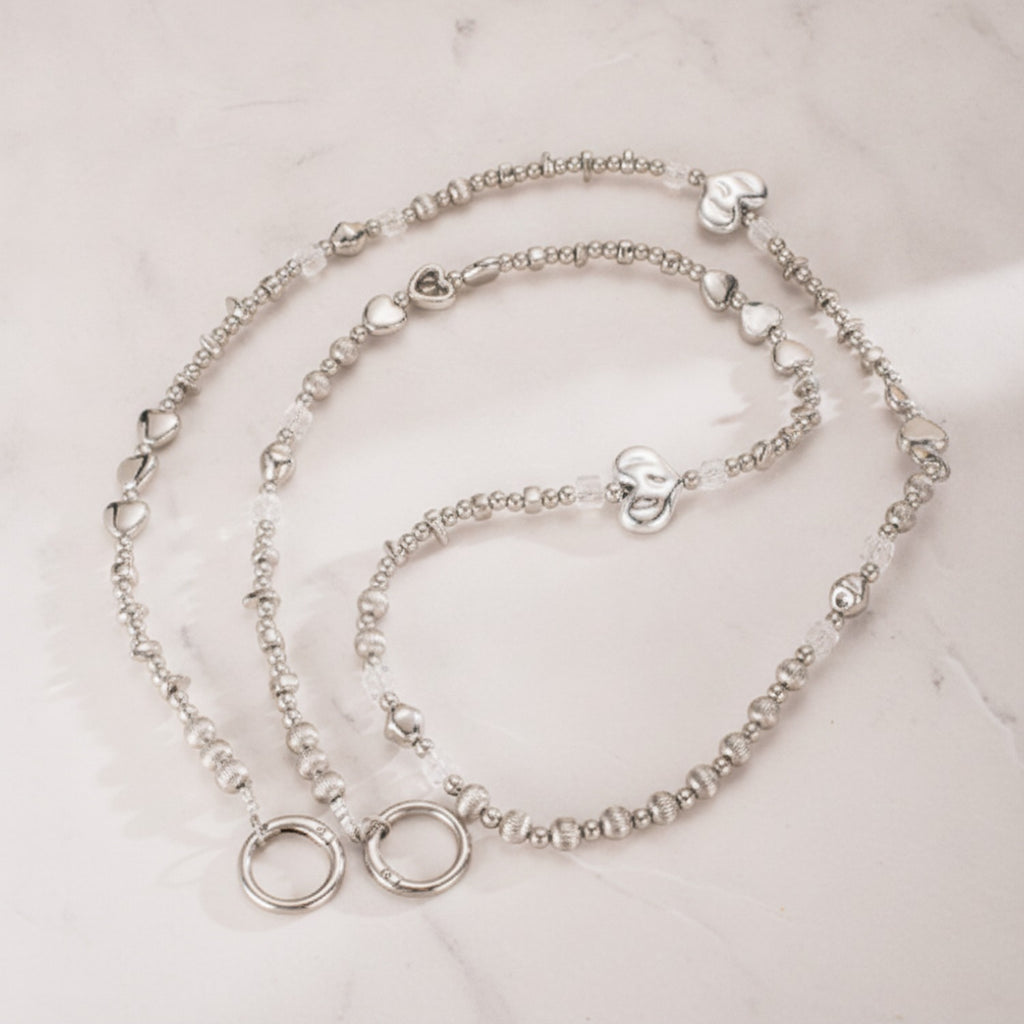 Beaded Phone Charm Strap - Silver Heart