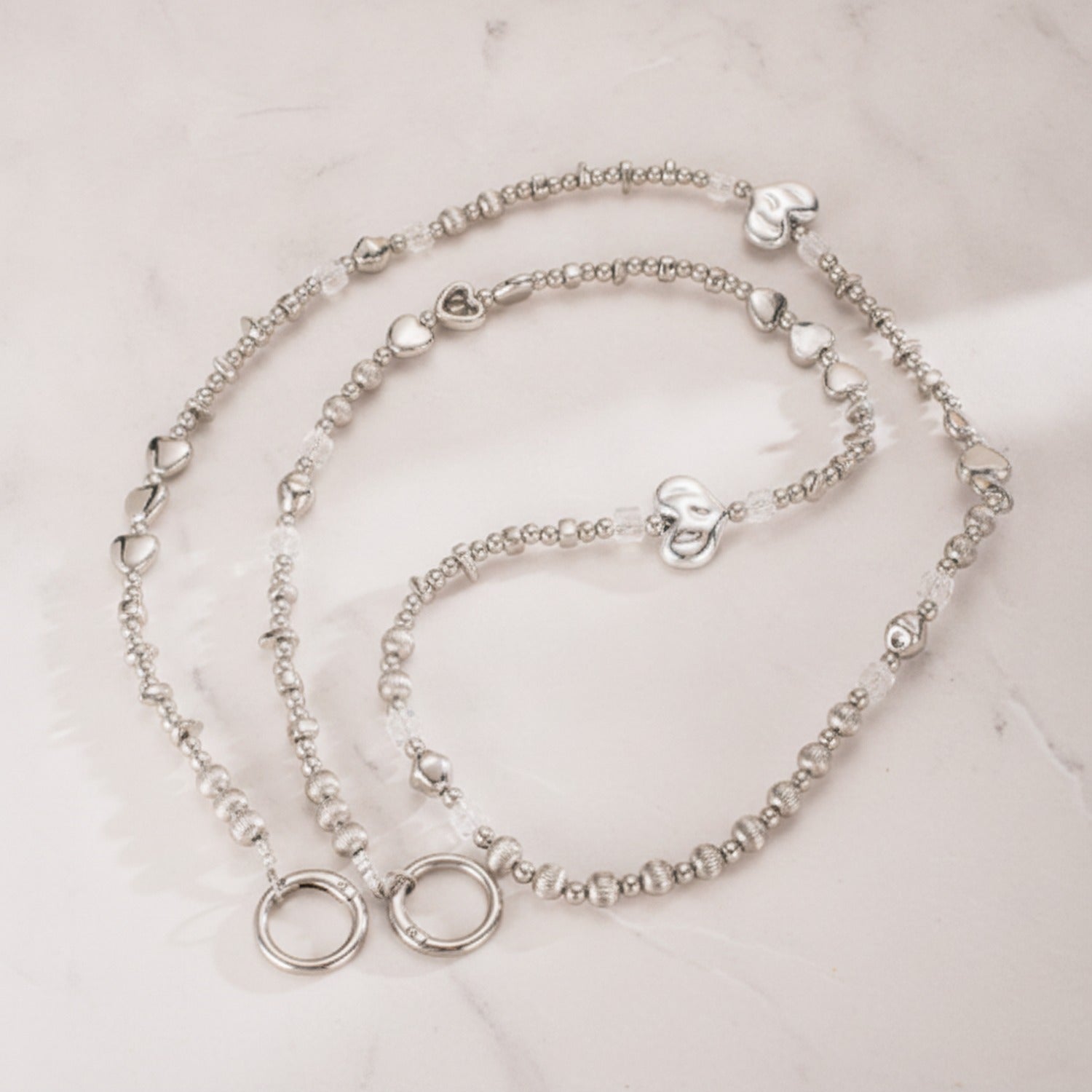 Beaded Phone Charm Strap - Silver Heart
