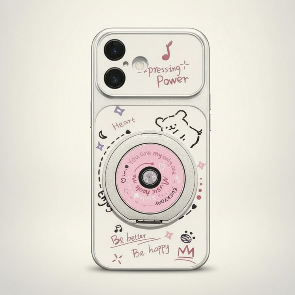 White Cute Retro Camera Music Phone Case with Grip – tech (view 1)