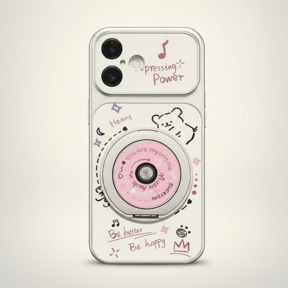 White Cute Retro Camera Music Phone Case with Grip – tech (view 1)