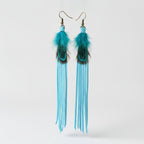 Feather Fringe Dangle Earrings - Turquoise