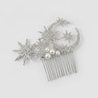 Celestial Star & Moon Hair Comb Silver Crystal