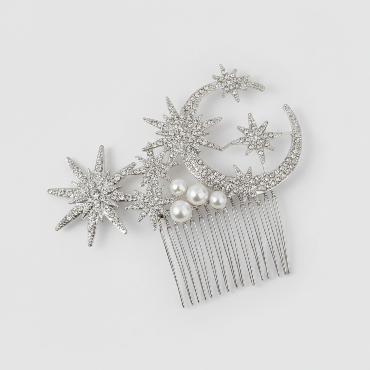 Celestial Star & Moon Hair Comb Silver Crystal