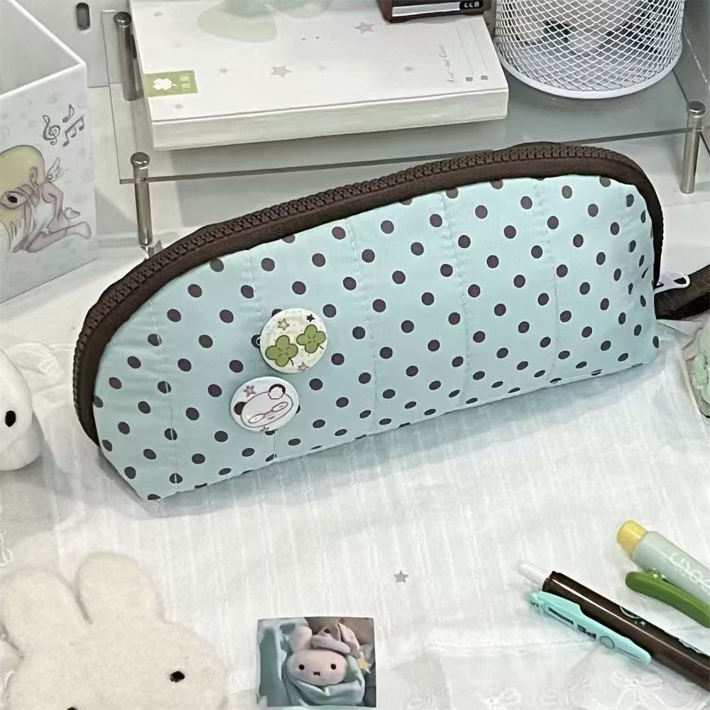 Korean style polka dot pencil case - Green