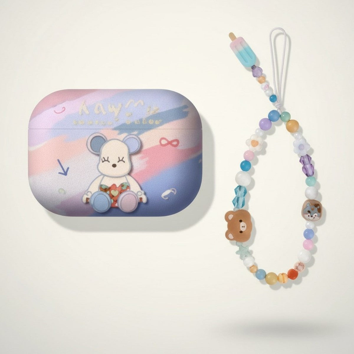 Blue Violent Bear AirPods Case and Ice Cream Lanyard – tech (view 1)