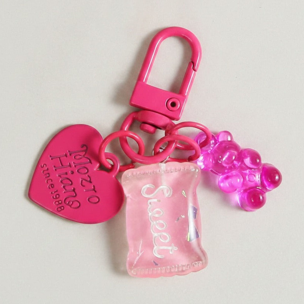 Candy Bear Heart Charm Keychain - Rose Red
