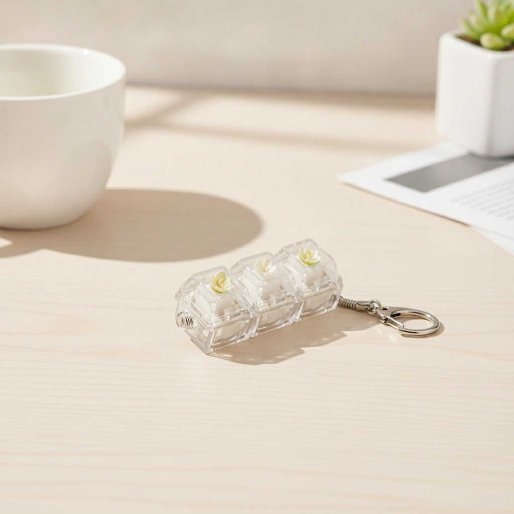 Mini Keycap Trio Keychain - Milky White