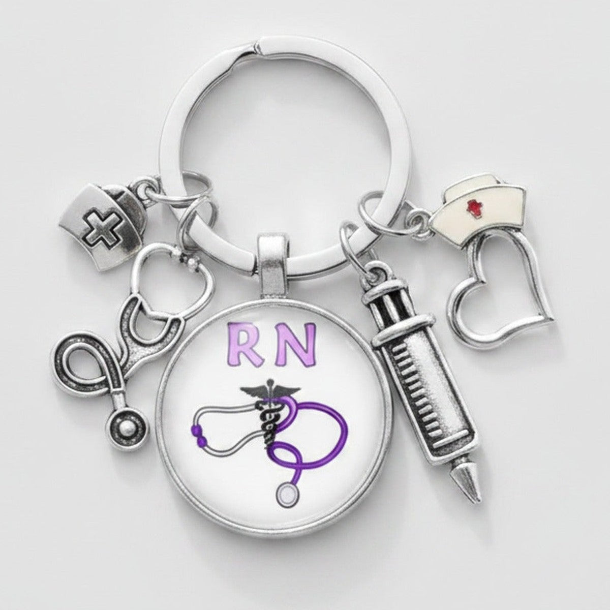 Medical Charm Heart Acrylic Keyring - Purple RN Nurse – novelty & toys (view 1)