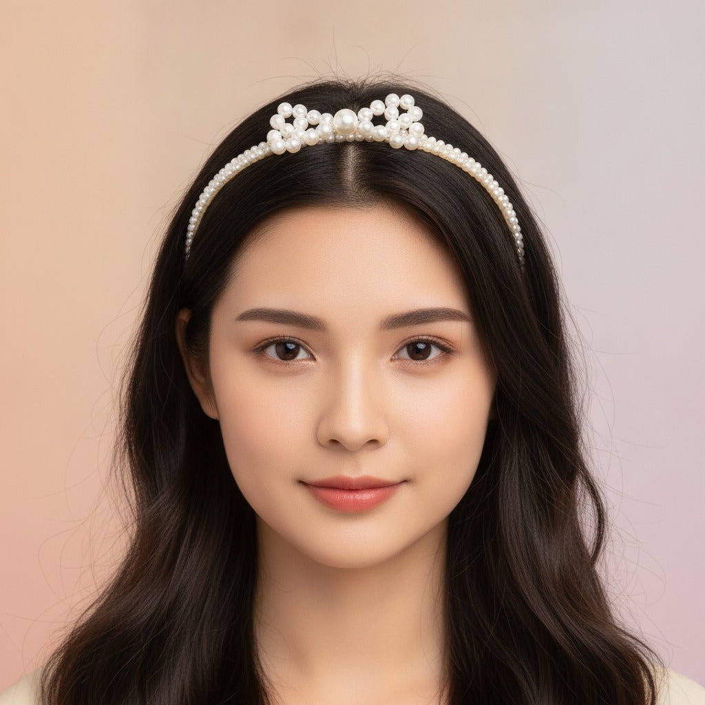 Double Pearl Bow Headband - Pearl Ivory
