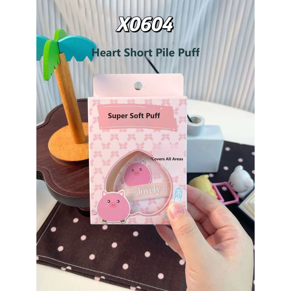 Heart-shaped short-pile powder puff - Pink