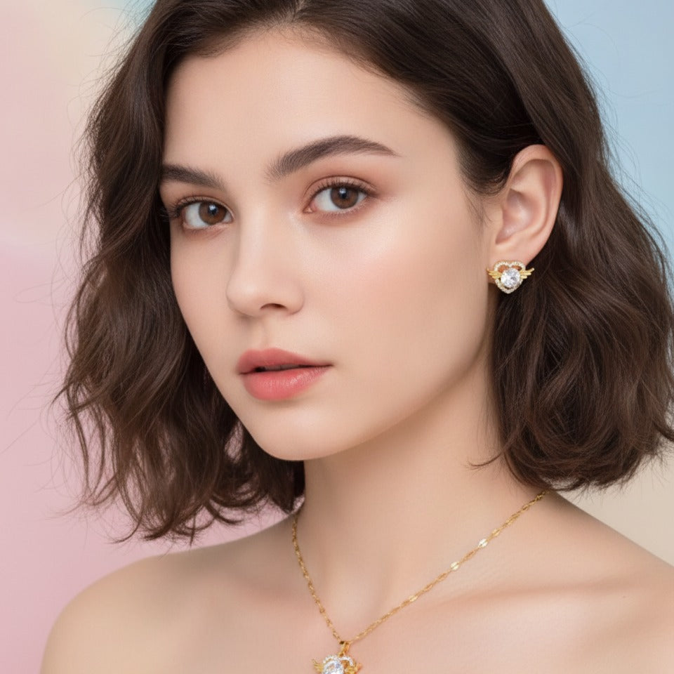 Winged Heart Pendant Necklace - Silver