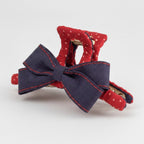 Preppy Bow Hair Claw Clip Set - Navy & Red