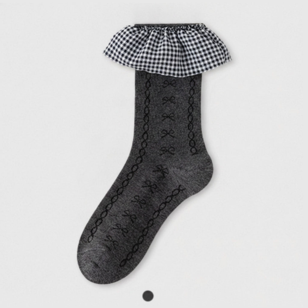 Dark Gray Bow Ruffled Crew Socks – apparel accessories (view 1)