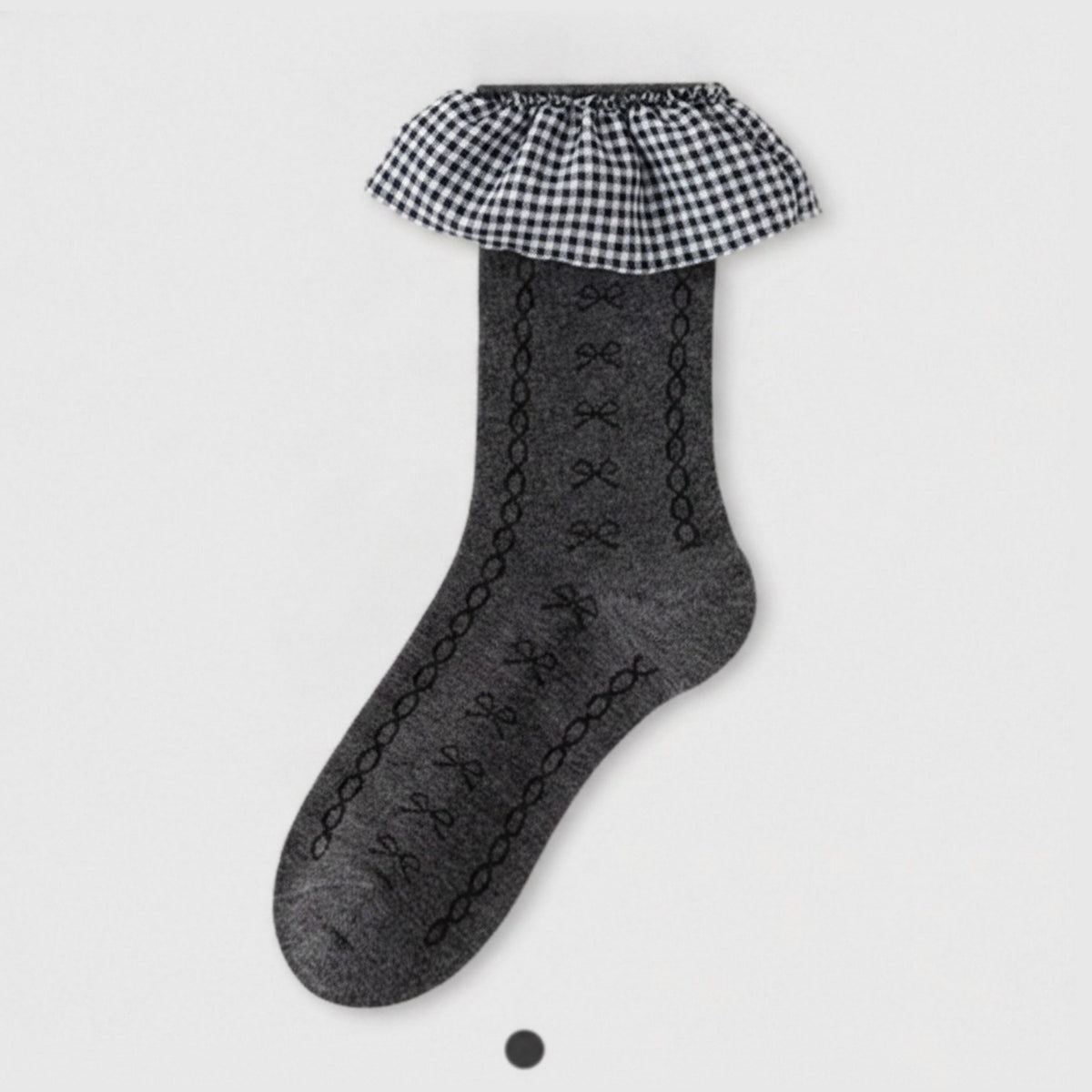 Dark Gray Bow Ruffled Crew Socks – apparel accessories (view 1)