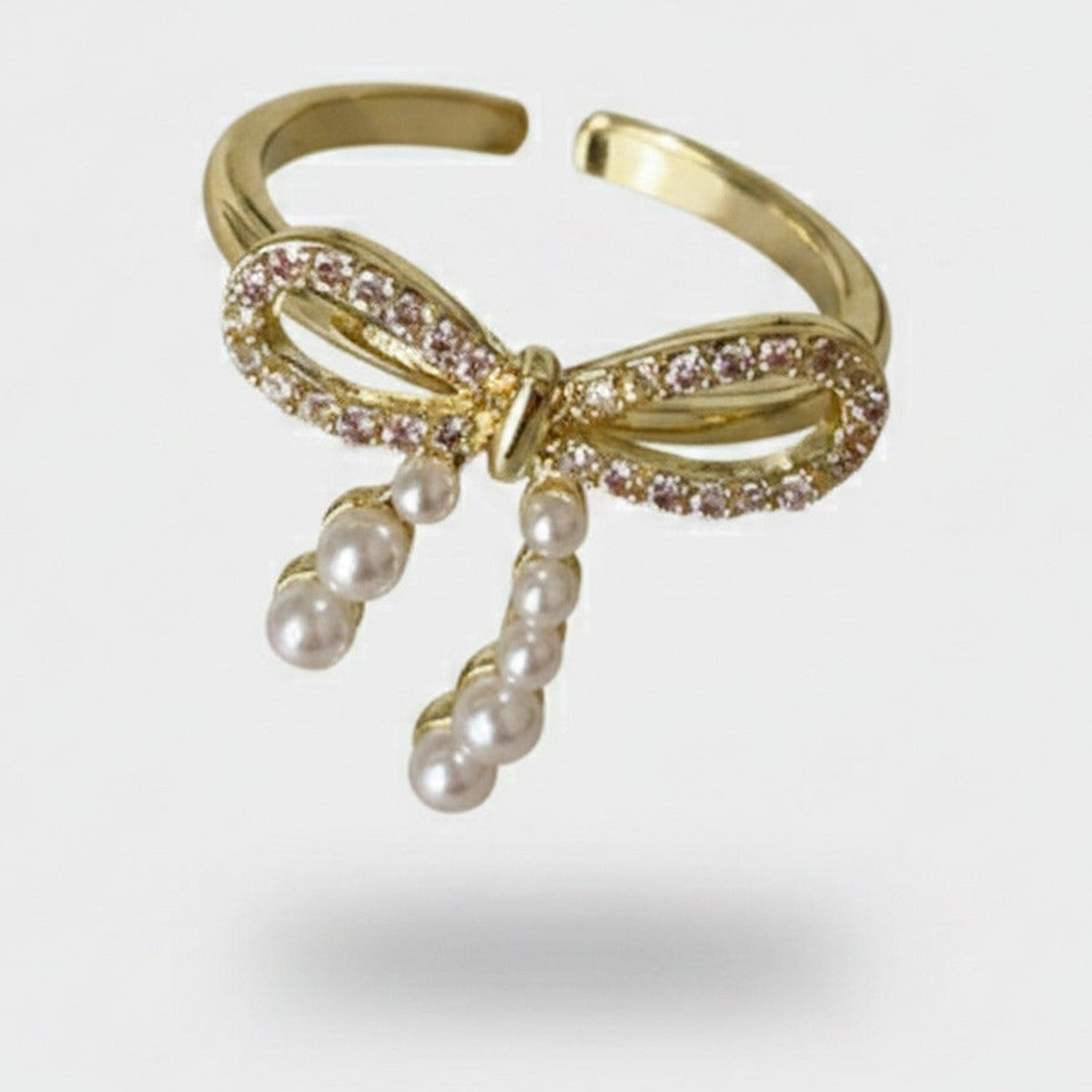 Bow Pearl Drop Ring Gold Rhinestone – jewelry (view 1)